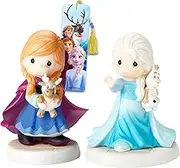 Disney Precious Moments Frozen Figurines - 2 Pc Bundle with 5.75" Porcelain Bisque Figurines Featuring Elsa, Anna, Olaf, Sven Plus Bookmark Frozen Decorations
