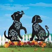 Hokfirm Garden Statues for Outside & Charming Garden Decorations Metal Dog Garden Stake Decor Set of 2 Yard Art