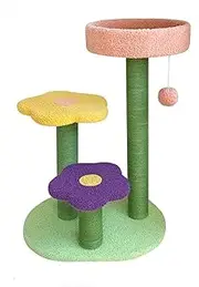 Cat Trees Scratching Post Scratcher Tower Condo House Bed Toys Cat Tree for Indoor Cats ,Flower Cat Tree,Cat Tower with Cat Scratching Post and Stick, Cat Activity Tree with Scratching Posts Pompom Ball Toy Bright Flower Pattern