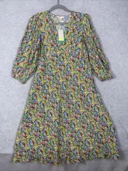 Boden Womens Empire Midi Tea Dress Size 6P Floral Cottagecore Boho Multi Floral