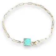 Labradorite Paper Clip Chain Bracelet Sterling Silver Gemstone Handmade Unique