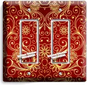 LUXURY GOLD SWIRL DAMASK PATTERN DOUBLE GFCI LIGHT SWITCH PLATE COVER ROOM DECOR