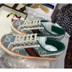 二手正品 GUCCI TENNIS 1977 系列 霧霾藍 男女 織帶 帆布鞋 運動鞋168806577