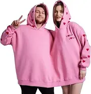 [Comebachome] Matching Hoodies for Couples, Heart Pattern Long Sleeve Couples Hoodies, Two Person Hoodie, Matching Sweatshirts for Couples Wearing Pink