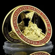 Raising The Flag - US Marine Corps Challenge Coin, Department of The Navy Military Souvenir Coin, Copper Plated, Hollow Medal, USA Coins Collection (Raising The Flag)