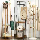 Wooden/Metal Hall Tree Free Standing Coat Hat Rack Hanger Hooks Shelves Entryway
