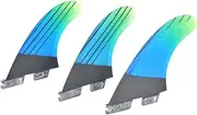 3 Pcs Surfboard Fin Thruster Set with 2PCS Side Fin and 1PCS Middle Fin, Fiberglass FCS2, Stylish Blue Green Gradient, Fits for Surfboards and Paddle Boards