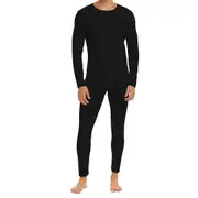 2pcs Set Holeproof Aircel Thermal Men Black Long Sleeve Top T-Shirt & Johns Pants Base Layer