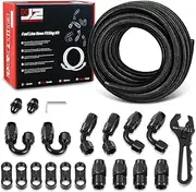 AN 25FT 0.44" ID Nylon Braided CPE Fuel Line with Swivel Hose End Fitting Adapter Kit, Black, J2-FLS-CPE-08-BK