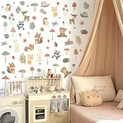 Cute Animals Wall Decals Forest Small Mushroom Wall Sticker Retro Forest Wall Decals Peel and Stick Woodland Animals Wall Stickers Watercolor Mushroom Wall Decals for Kids Room Nursery Bedroom