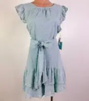 CeCe Chic Aqua Dusk Patterned Ruffle Dress, Size 10, light romantic style