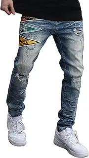 [LOGEQI] Men's Slim Fit Ripped Jeans Stretch Skinny Jeans for Men Designer Distressed Denim Pants