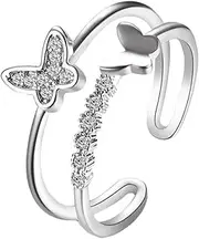 [WRITWAA] Double Butterfly Open Toe Bypass Opening Adjustable Toe Rings Minimalist Rings Eternal Stacking Wedding Copper Silver