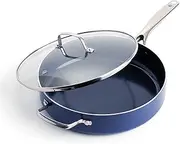 [Blue Diamond] Skillet with Lid, Non Stick Aluminium Pan, Induction, Oven & Dishwasher Safe Cookware - 28 cm, Blue