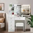 Modern Dressing Table Stool Set Makeup Mirror Desk LED White Bedroom NEW