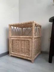 wicker bedside table rattan nightstand small cabinet bookcase boho rustic shelf