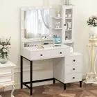 Makeup Vanity Desk with Mirror and led Light Vanity Dressing Table with 5 Drawer