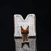 VVs Round & Baguette Cut Moissanite Iced Out Hip Hop M Initial Ring 925 Silver