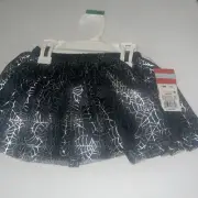 Halloween Tulle Tutu Skirt Spider Web Black Silver Glitter Girl's 18 Months Nwt