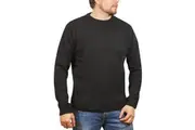 100% SHETLAND RAGG WOOL CREW Round Neck Knit JUMPER Pullover Mens Sweater Knitted - Plain Black
