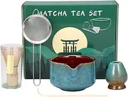 RdjEokf Matcha Whisk Set, Elegant Matcha Bowl, Matcha Whisk Holder Set, Sturdy Matcha Whisk Holder, 5PCS Household Matcha Kit, for Tea Matcha Lover (Blue)