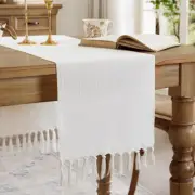 Linen Style Rustic Table Runner, Farmhouse Cotton 13×72 Inch, Off White