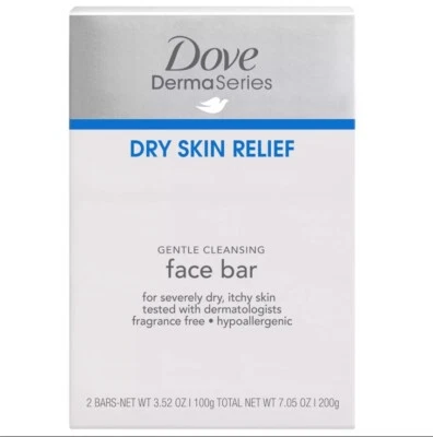 Dove DermaSeries Dry Skin Gentle Cleansing Face Bar Soap Hypoallergenic - 2 BARS