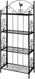 'vidaXL Black Steel Plant Rack - 4-Tier Flower Patterned Plant Stand for Garden, Patio or Terrace - Durable and Rust-Proof