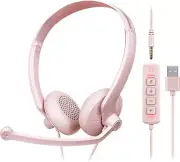 USB Headset with Microphone for PC - Wired Computer Headphones with Noise Cancel