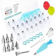Kimilx Piping Bags and Tips Set, 10 Disposable Bag, 63PCS Cake Decorating Kit with 24 Piping Tips,1 Reusable Pastry Bags,1 Cake Scraper, 5 Cupcake Molds, 6 Bags Tie,3 Converter