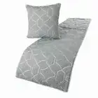 Decorative Twin Bed Runner Blue Gray, Quilted Embroidery Linen - Atmosphere