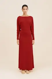 SIENNA L/S DRESS - CRIMSON