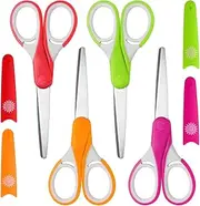 Kids Scissors (4-Pack, Rounded-tip, 13.4cm), Small Safety Scissors Blunt-tip Toddler Scissors with Cover, Soft Grip Kid scissors for School Classroom Children, Assorted Colors KT-041-AU-A