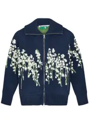 Bernadette Pull Allessandra Floral-intarsia Chenille Cardigan - Blue - S (UK8-10 / S) S (UK8-10 / S)
