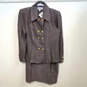 St. John Collection Charcoal Gray & Soft Pink Knit Chevron Print Skirt & Blazer
