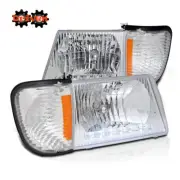 Ford Econoline Van 92-06 Chrome Housing Headlight w/LED+ Corner Amber Lamp Combo (for: Ford)