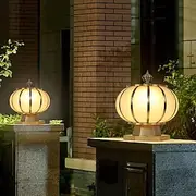 Classic Pure Copper Column Lights, Traditional Waterproof IP45 Garden Post Light Modern Fence Pillar Lamp with Glass Lampshade Outdoor External Patio Landscape