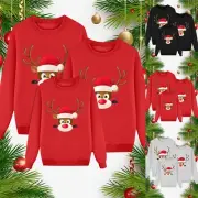 Christmas Family Matching Set Cute Reindeer Print Pullover Hoodie 3 Piece