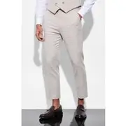 Mens Sand Tapered Check Suit Trousers