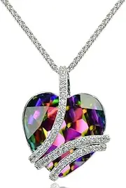 [GemStar USA] Engraved I Love You Large Heart Wrap Necklace Made with Swarovski Crystal