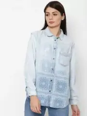 AMERICAN EAGLE WOMEN BLUE OVERSIZED BUTTON-UP SHIRT Size small