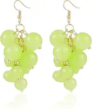[LPYO] 3D Green Grapes Earrings for Women Girls Creative Funny Cute Simulation Fruit Dangle Earrings Handmade Lovely Summer Purple Grape Cherry Tassel Drop Earrings Jewelry Gift