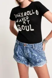 OneTeaspoon WOMENS ROCK N ROLL SAVED MY SOUL FITTED TEE - WASHED BLACK