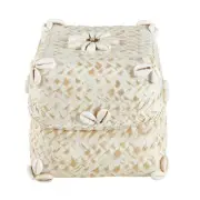 Square Shell Woven Bamboo Storage Basket with Lid White Baskets 4.5" - Pack of 2