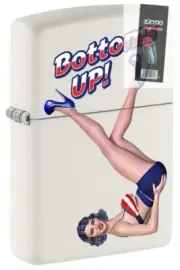 Zippo 1484 Noseart Pinup Bottoms Up White Matte Finish Lighter + FLINT PACK