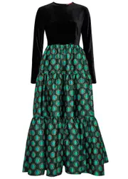 LA Double J Big Velvet and Brocade Maxi Dress - Blue - S (UK8-10 / S) S (UK8-10 / S)
