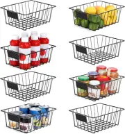 8 Pack Wire Storage Baskets for Organizing with Removable Tags, Pantry Organizat
