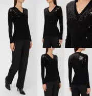 Valentino Wool Pullover Sequins Sweater Jumper Luxury Cardigan Black L