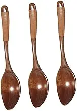 FUNOMOCYA 3Pcs Wooden Spoons Ergonomic Rice Scoop Portable Soup Spoon Kitchen Utensils for Cooking Serving Comfortable to Hold