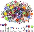 Lot of 110PCS Body Jewelry Piercing Eyebrow Navel Belly Tongue Lip Bar Ring